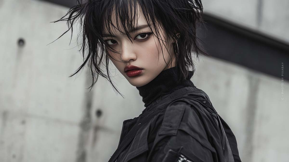 over-face-models-female-model-taipei-dark-outfit-earrings-red-lip-stick-turtle-neck